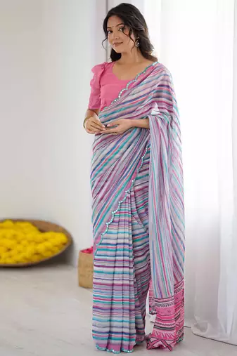 multicolor georgette mirror work saree