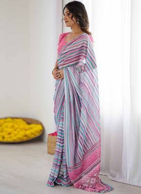multicolor georgette mirror work saree 3