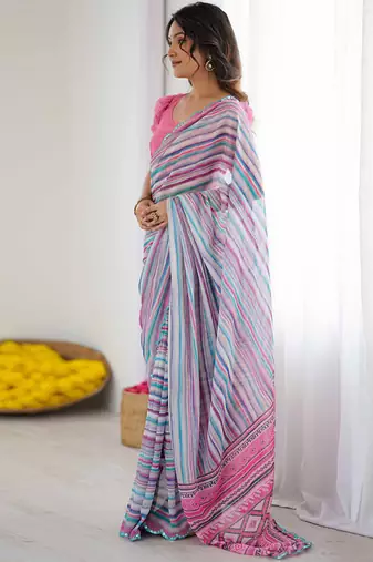 multicolor georgette mirror work saree