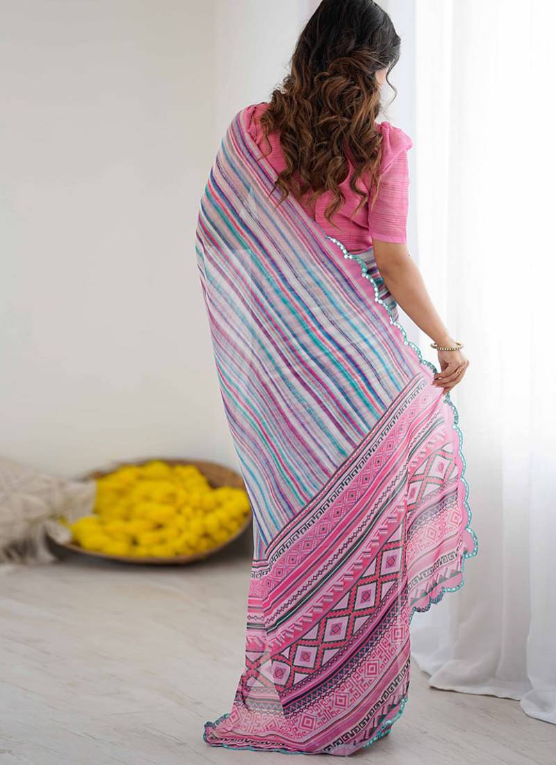 multicolor georgette mirror work saree