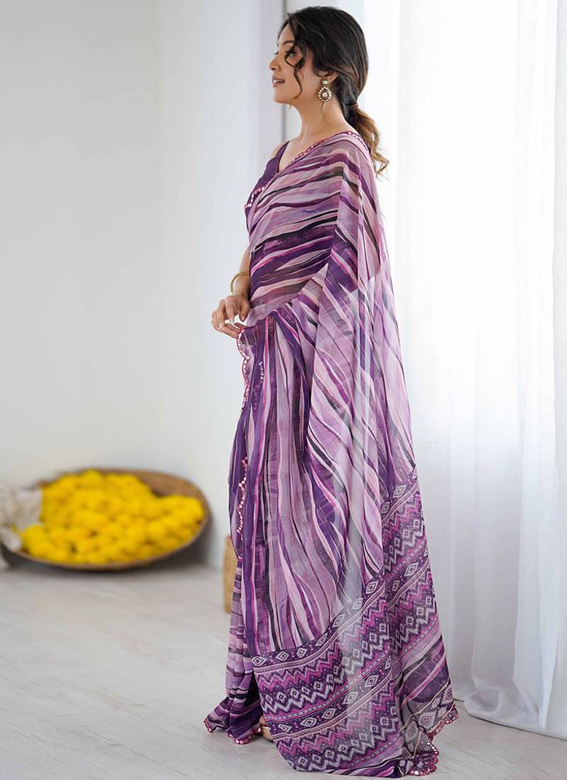 multicolor georgette mirror work saree