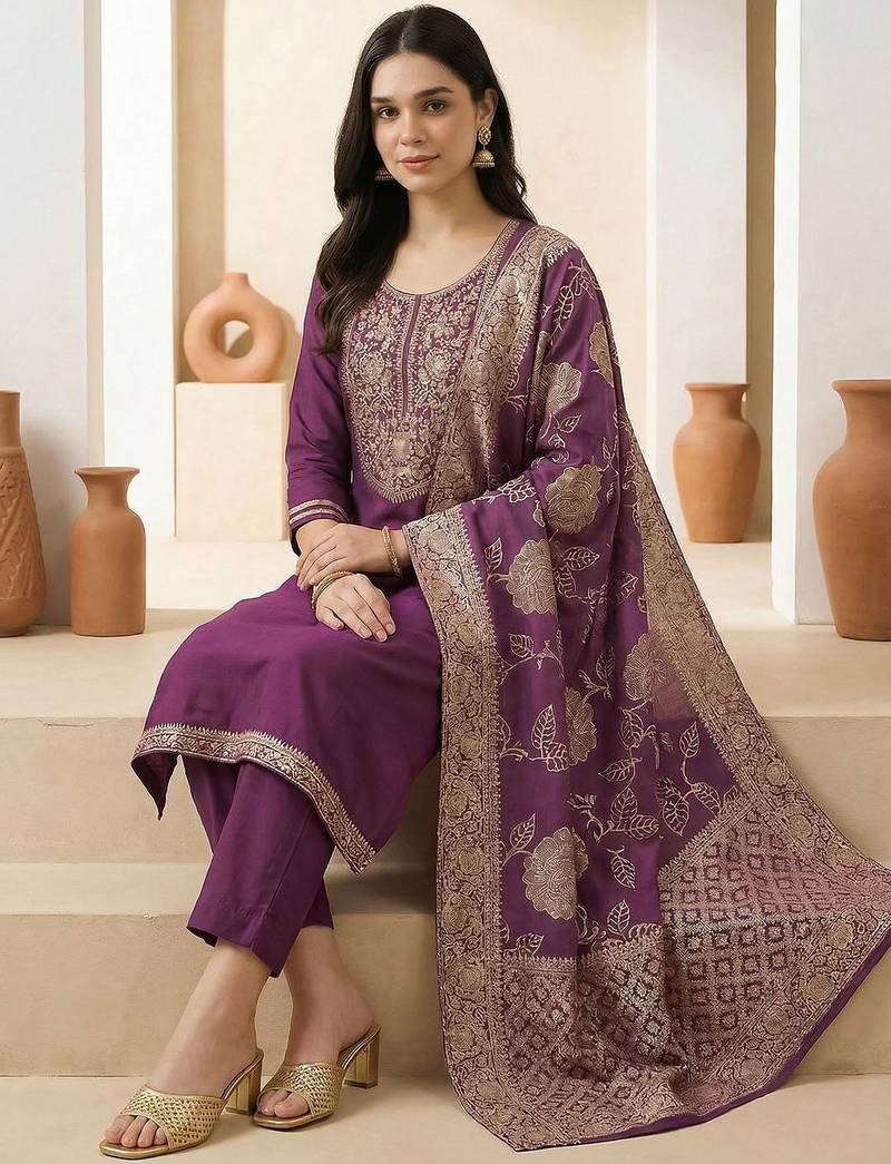 Women Ethnic Motifs Embroidered Regular Thread Work Kurta with Trousers