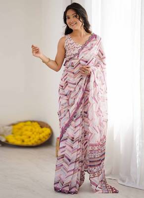 multicolor georgette mirror work saree 1