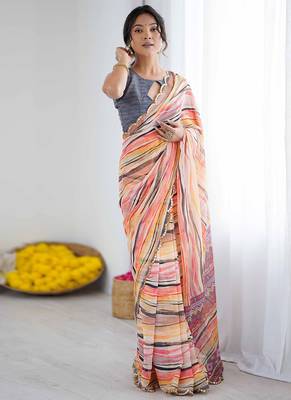 multicolor georgette mirror work saree 1