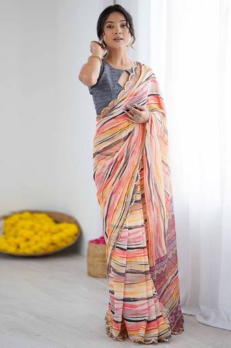multicolor georgette mirror work saree