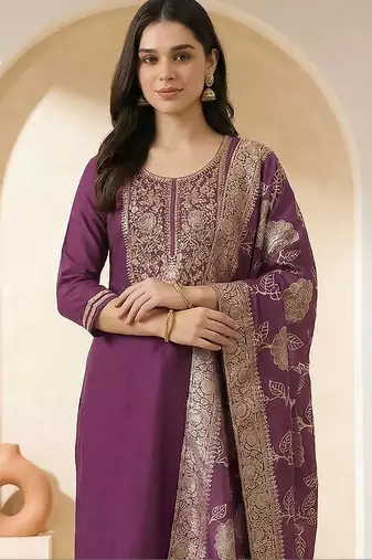 Women Ethnic Motifs Embroidered Regular Thread Work Kurta with Trousers & With Dupatta