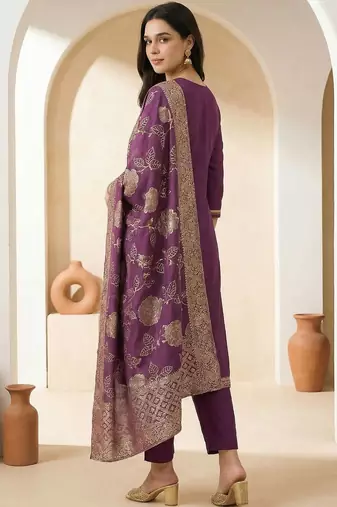 Women Ethnic Motifs Embroidered Regular Thread Work Kurta with Trousers & With Dupatta
