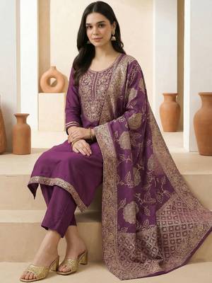 Women Ethnic Motifs Embroidered Regular Thread Work Kurta with Trousers & With Dupatta 5