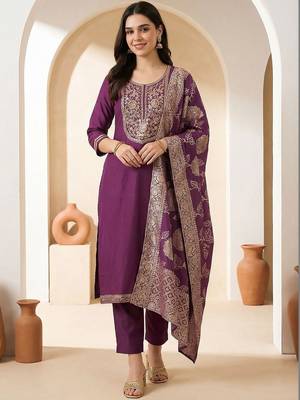 Women Ethnic Motifs Embroidered Regular Thread Work Kurta with Trousers & With Dupatta 6