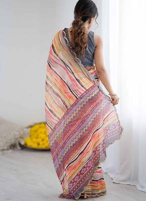 multicolor georgette mirror work saree 2