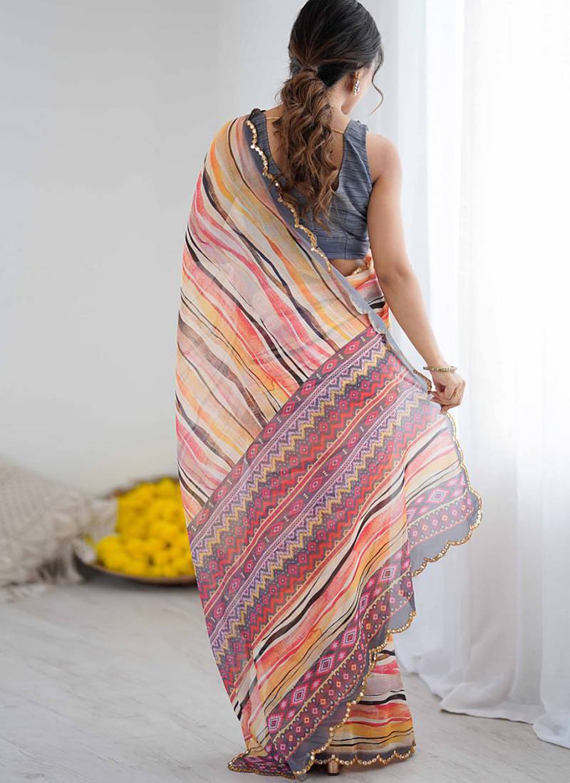 multicolor georgette mirror work saree
