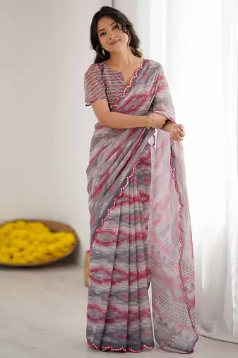 multicolor georgette mirror work saree