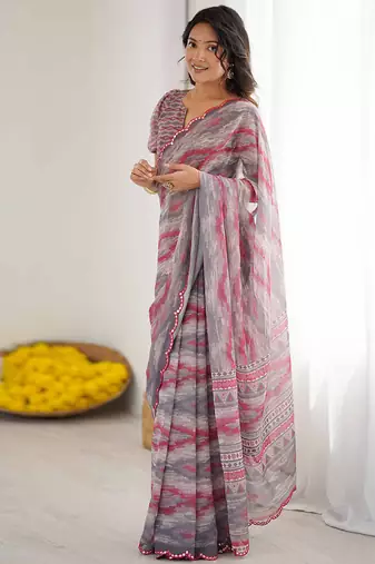 multicolor georgette mirror work saree