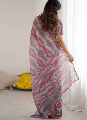 multicolor georgette mirror work saree 4