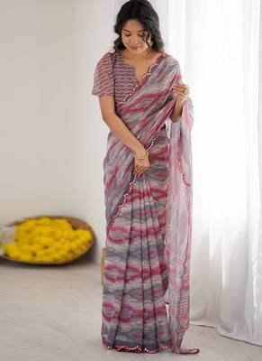 multicolor georgette mirror work saree 5