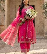 Women Ethnic Motifs Embroidered Regular Thread Work Kurta with Trousers & With Dupatta