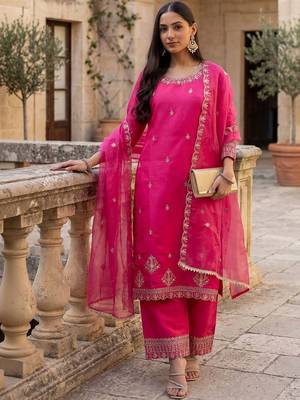 Women Ethnic Motifs Embroidered Regular Thread Work Kurta with Trousers & With Dupatta 2