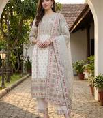 Women Ethnic Motifs Printed Regular Pure Cotton Kurta with Trousers & With Dupatta