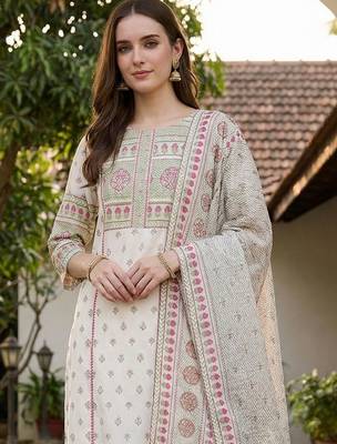 Women Ethnic Motifs Printed Regular Pure Cotton Kurta with Trousers & With Dupatta 2