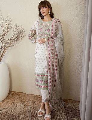 Women Ethnic Motifs Printed Regular Pure Cotton Kurta with Trousers & With Dupatta 4