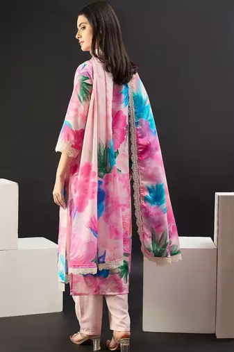 Women Floral Printed Regular Thread Work Kurta with Trousers & With Dupatta