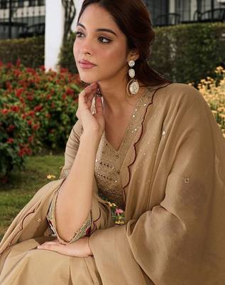 Women Ethnic Motifs Embroidered Regular Mirror Work Pure Cotton Kurta with Trousers & With Dupatta 1