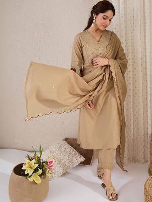 Women Ethnic Motifs Embroidered Regular Mirror Work Pure Cotton Kurta with Trousers & With Dupatta 2