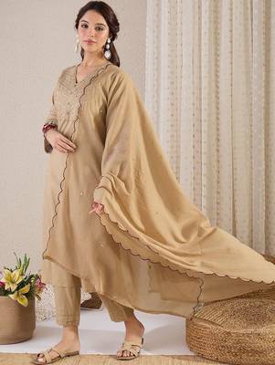 Women Ethnic Motifs Embroidered Regular Mirror Work Pure Cotton Kurta with Trousers & With Dupatta 3