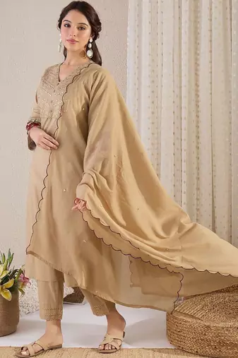 Women Ethnic Motifs Embroidered Regular Mirror Work Pure Cotton Kurta with Trousers & With Dupatta