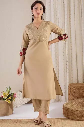 Women Ethnic Motifs Embroidered Regular Mirror Work Pure Cotton Kurta with Trousers & With Dupatta