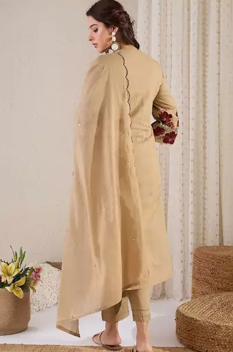Women Ethnic Motifs Embroidered Regular Mirror Work Pure Cotton Kurta with Trousers & With Dupatta