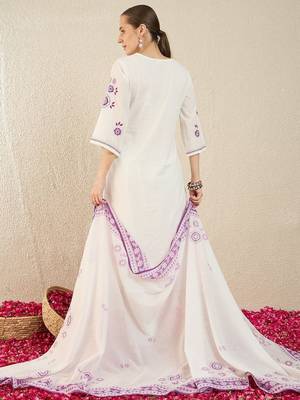 Women Floral Embroidered Regular Thread Work Pure Cotton Kurta with Trousers & With Dupatta 4