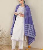 Ethnic Motifs Embroidered Thread Work Pure Cotton Kurta With Trousers & Dupatta