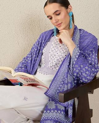 Ethnic Motifs Embroidered Thread Work Pure Cotton Kurta With Trousers & Dupatta 2