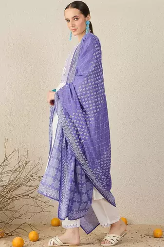 Ethnic Motifs Embroidered Thread Work Pure Cotton Kurta With Trousers & Dupatta