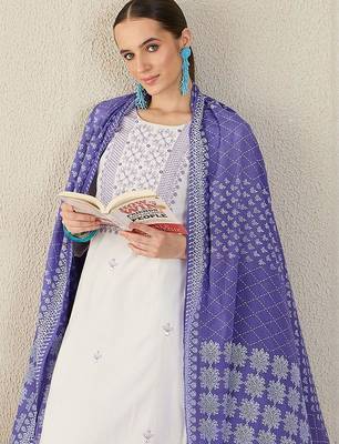 Ethnic Motifs Embroidered Thread Work Pure Cotton Kurta With Trousers & Dupatta 7