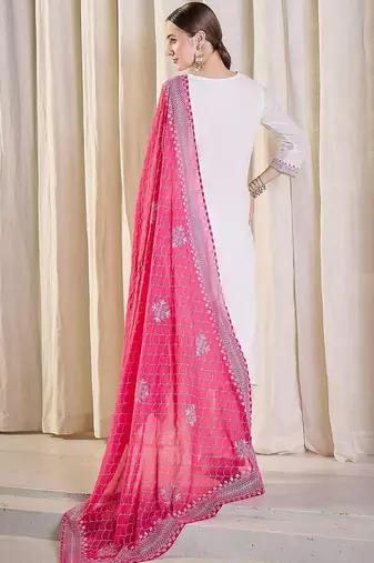 Women Ethnic Motifs Embroidered Regular Thread Work Pure Cotton Kurta with Trousers & With Dupatta