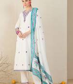 Floral Embroidered Thread Work Pure Cotton V-Neck Kurta With Trouser & Dupatta