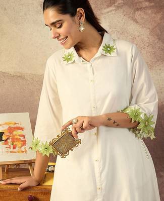 Floral Embroidered Thread Work Pure Cotton Kurta With Palazzo 1