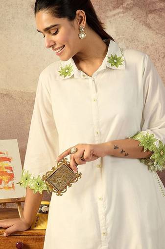Floral Embroidered Thread Work Pure Cotton Kurta With Palazzo