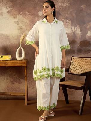 Floral Embroidered Thread Work Pure Cotton Kurta With Palazzo 2
