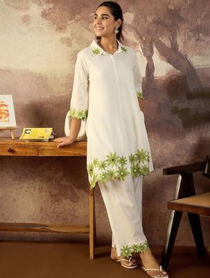 Floral Embroidered Thread Work Pure Cotton Kurta With Palazzo 3