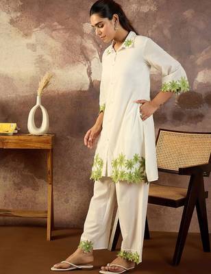 Floral Embroidered Thread Work Pure Cotton Kurta With Palazzo 4
