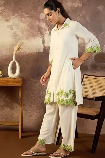 Floral Embroidered Thread Work Pure Cotton Kurta With Palazzo