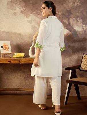 Floral Embroidered Thread Work Pure Cotton Kurta With Palazzo 5