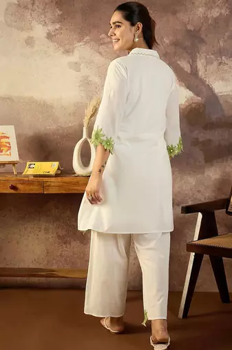 Floral Embroidered Thread Work Pure Cotton Kurta With Palazzo