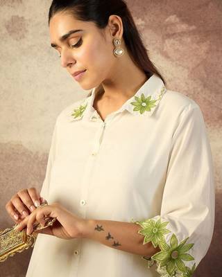 Floral Embroidered Thread Work Pure Cotton Kurta With Palazzo 6