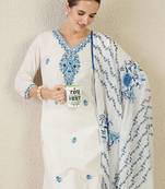 Women Floral Embroidered Cotton Kurta with Trousers & Dupatta