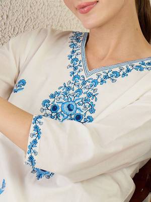 Women Floral Embroidered Cotton Kurta with Trousers & Dupatta 3