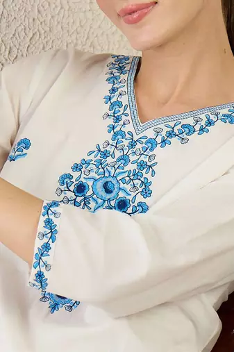 Women Floral Embroidered Cotton Kurta with Trousers & Dupatta